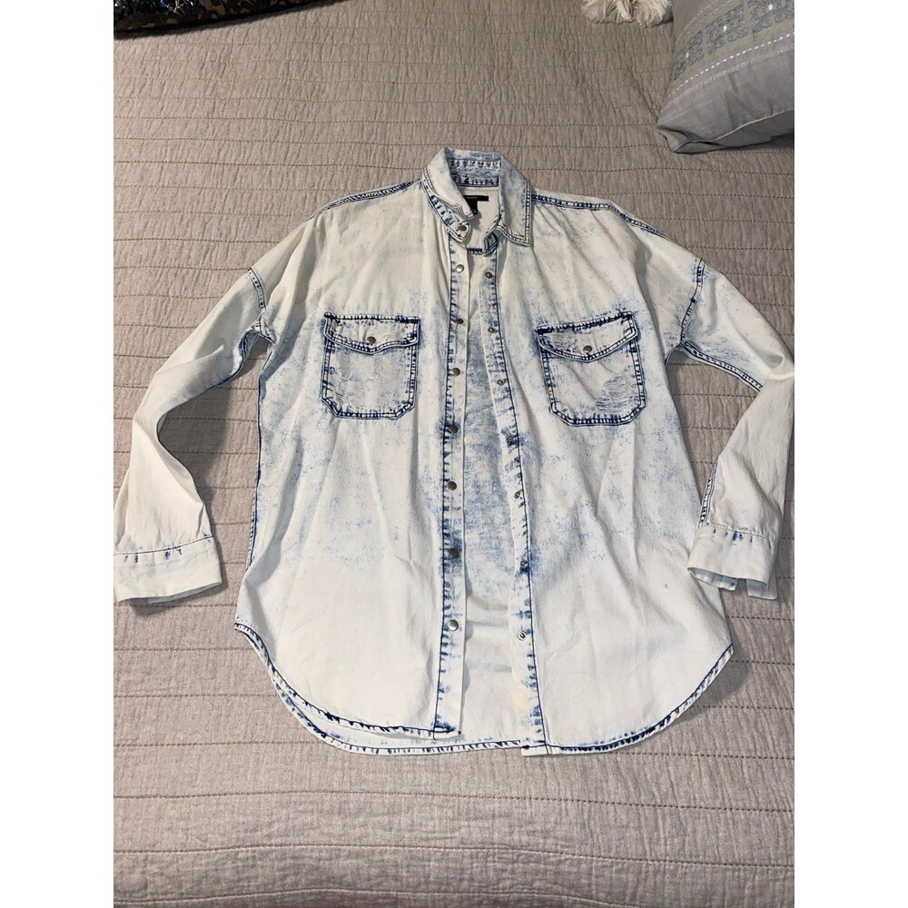 F21 distressed bleached denim shirt Small